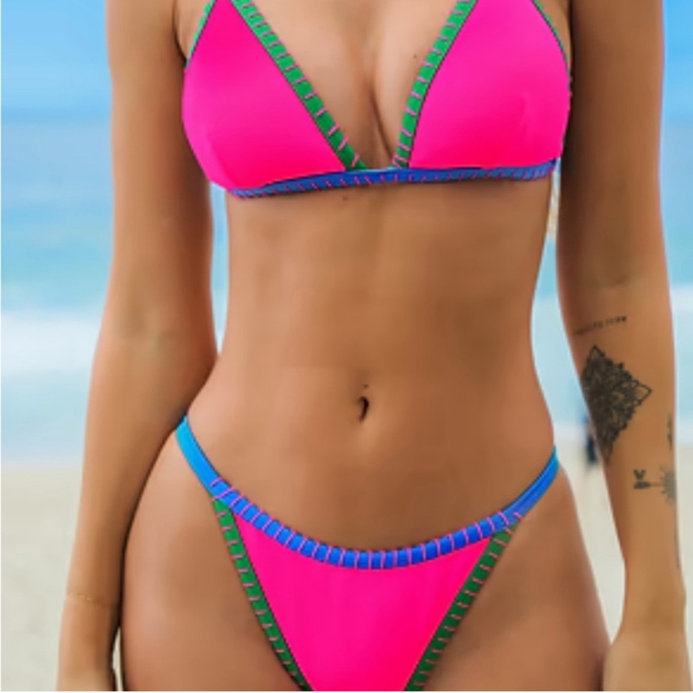 ☀️Cupshe, Vibrant Pink and Blue Women's Bikini BOTTOMS ONLY, Small, NWT